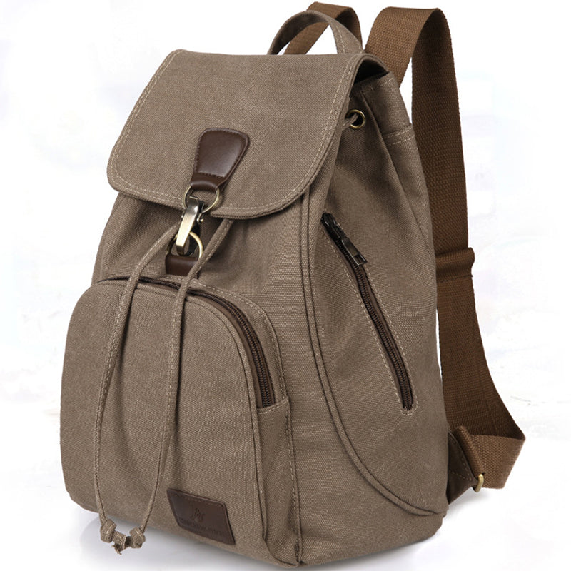 Canvas Backpack Drawstring School Bookbag Hiking Rucksack