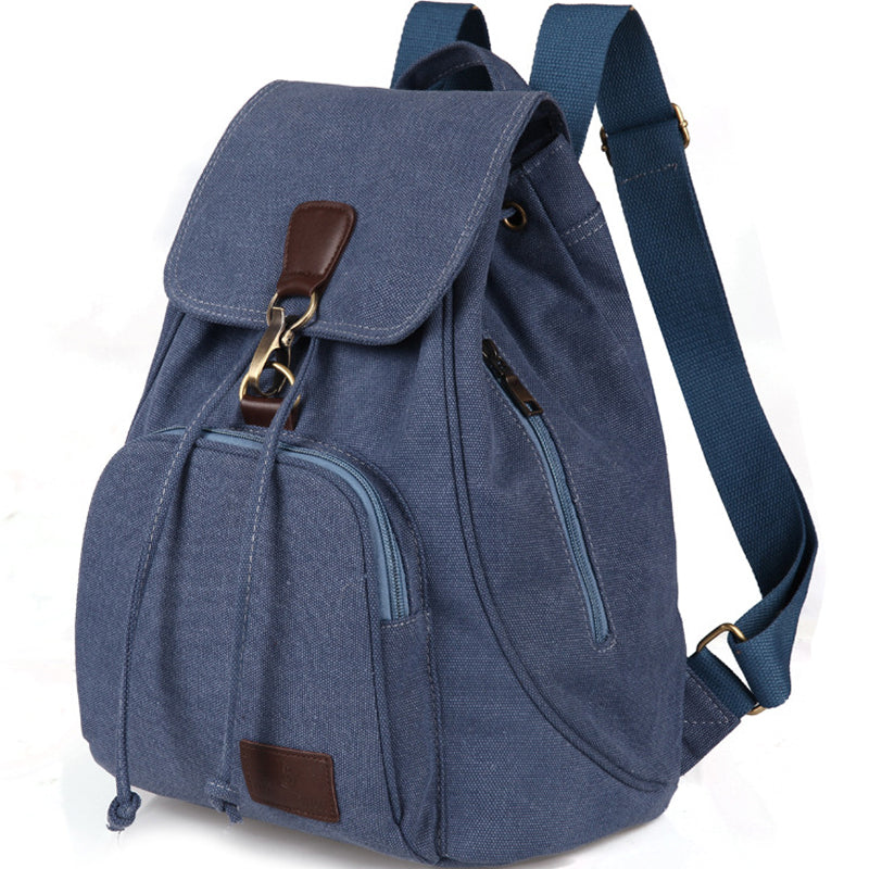 Canvas Backpack Drawstring School Bookbag Hiking Rucksack