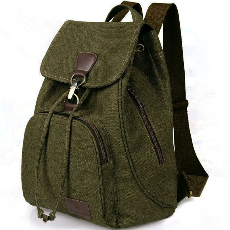 Canvas Backpack Drawstring School Bookbag Hiking Rucksack