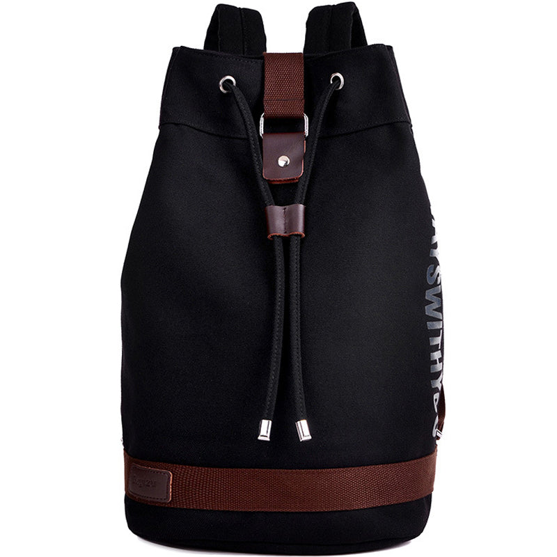 Large Canvas Backpack Drawstring Bucket Bag Outdoor Bookbag