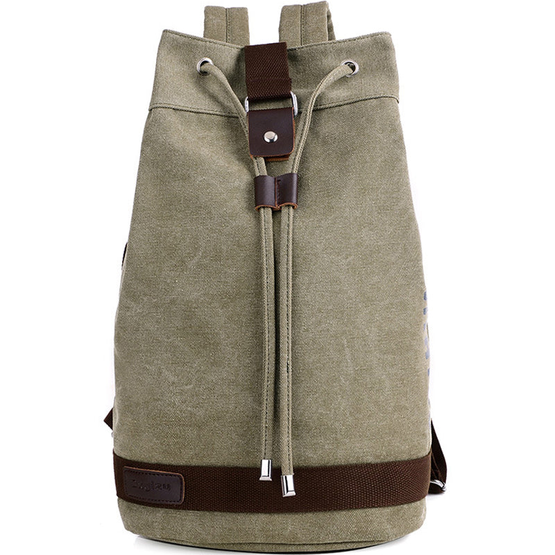 Large Canvas Backpack Drawstring Bucket Bag Outdoor Bookbag