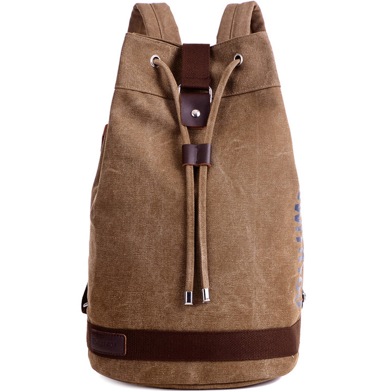 Large Canvas Backpack Drawstring Bucket Bag Outdoor Bookbag