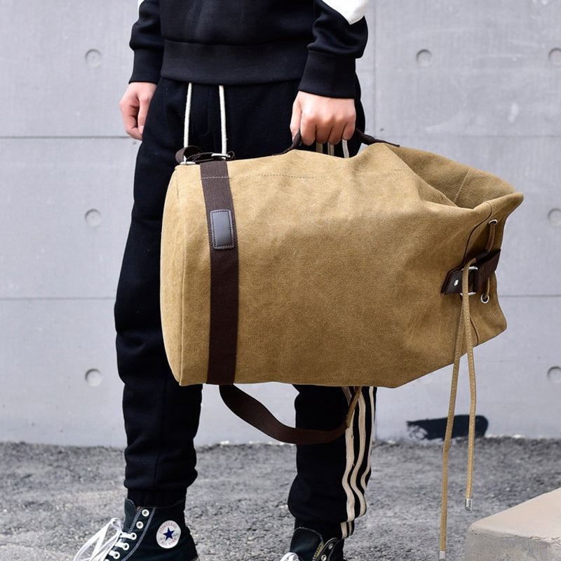 Large Canvas Backpack Drawstring Bucket Bag Outdoor Bookbag