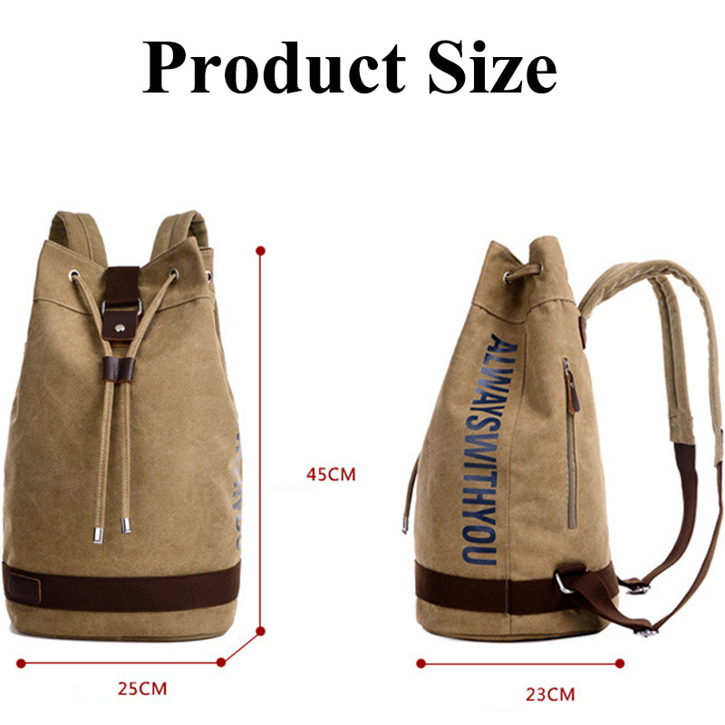 Large Canvas Backpack Drawstring Bucket Bag Outdoor Bookbag