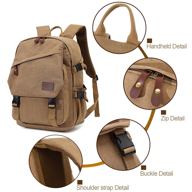 Durable Canvas Backpack For Men Casual Daypack Laptop Rucksack