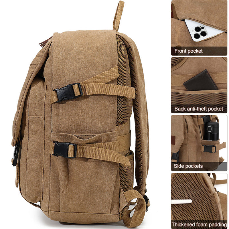 Durable Canvas Backpack For Men Casual Daypack Laptop Rucksack