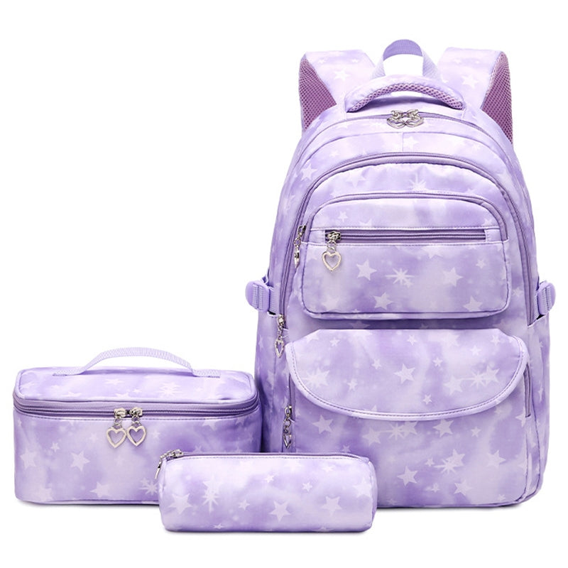 Kids Backpack With Lunch Box School Backpacks - Black Purple Pink Book Bags For Girls Star Large Capacity With Lunch Bag