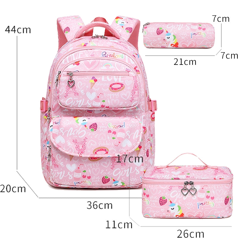 Kids Backpack With Lunch Box School Backpacks - Pink Book Bags For Girls Kawaii Cartoon For 1-6 Grade School With Lunch Bag