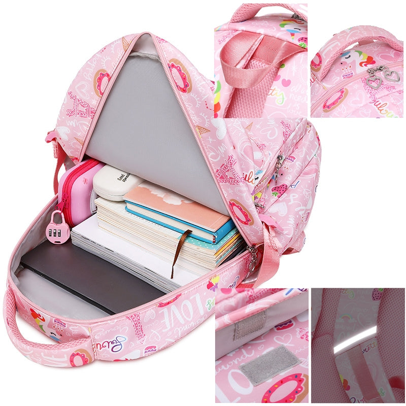 Kids Backpack With Lunch Box School Backpacks - Pink Book Bags For Girls Kawaii Cartoon For 1-6 Grade School With Lunch Bag