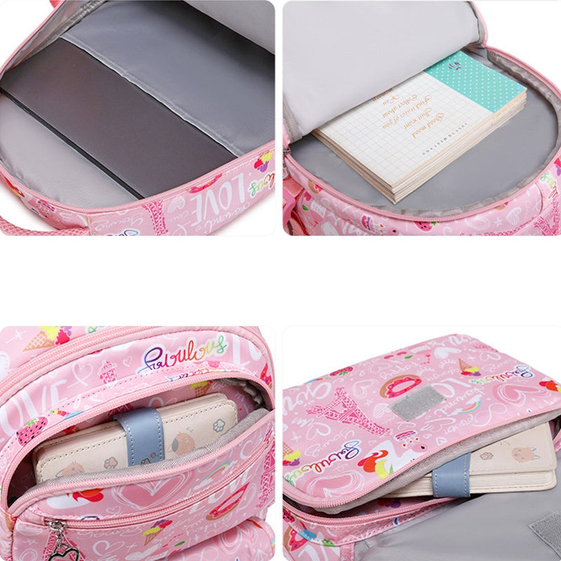 Kids Backpack With Lunch Box School Backpacks - Pink Book Bags For Girls Kawaii Cartoon For 1-6 Grade School With Lunch Bag