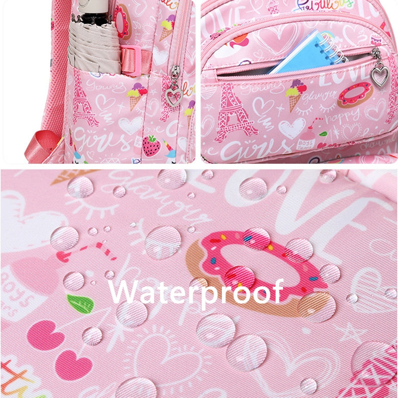 Kids Backpack With Lunch Box School Backpacks - Pink Book Bags For Girls Kawaii Cartoon For 1-6 Grade School With Lunch Bag