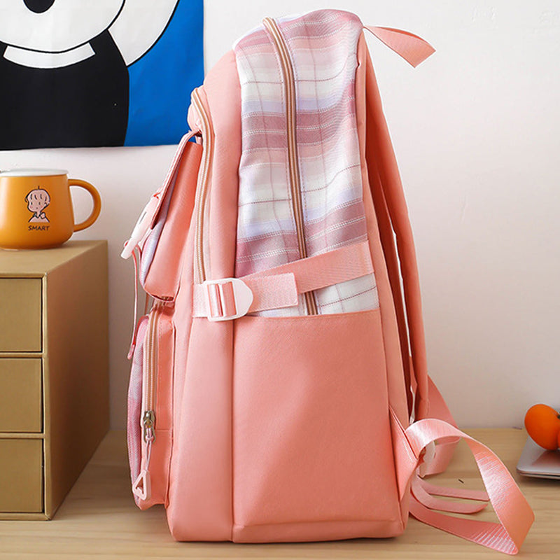 Kids Backpack With Lunch Box School Backpacks - Black Blue Pink Book Bags For Girls 5pcs Bag Set Functional Backpack Shoulder Bag Square Bag Plaid Letter BookBag