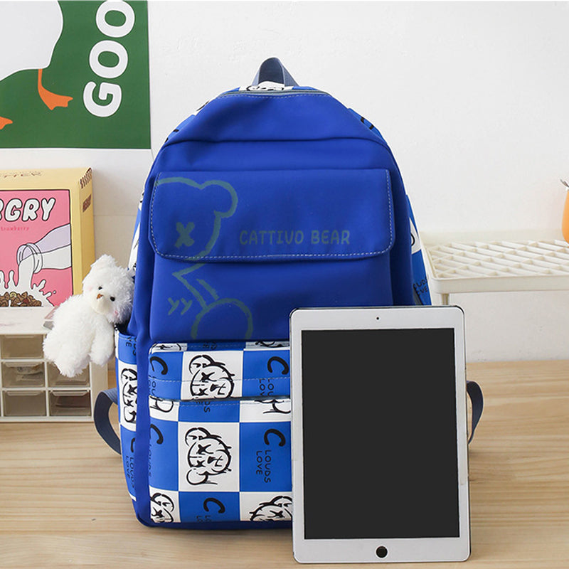 Kids Backpack With Lunch Box School Backpacks - Black Blue Pink Book Bags For Girls 3pcs Bag Set Bear Lunch Bag Stationery BookBag