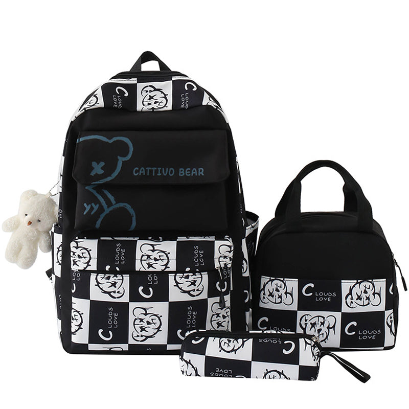 Kids Backpack With Lunch Box School Backpacks - Black Blue Pink Book Bags For Girls 3pcs Bag Set Bear Lunch Bag Stationery BookBag