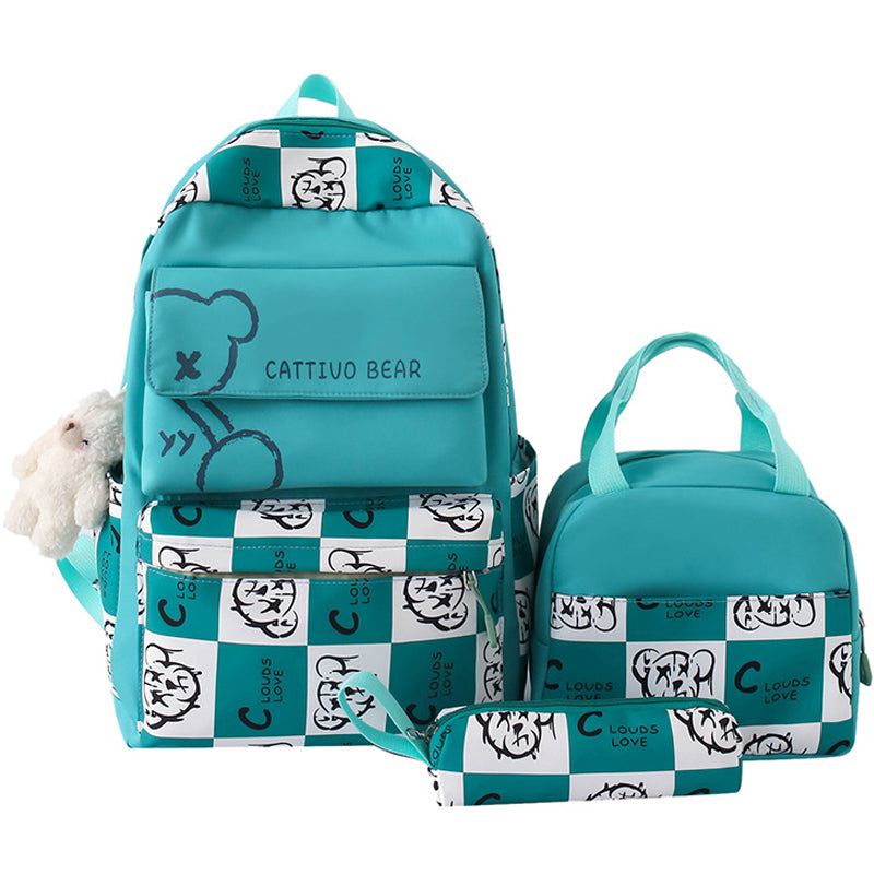 Kids Backpack With Lunch Box School Backpacks - Black Blue Pink Book Bags For Girls 3pcs Bag Set Bear Lunch Bag Stationery BookBag