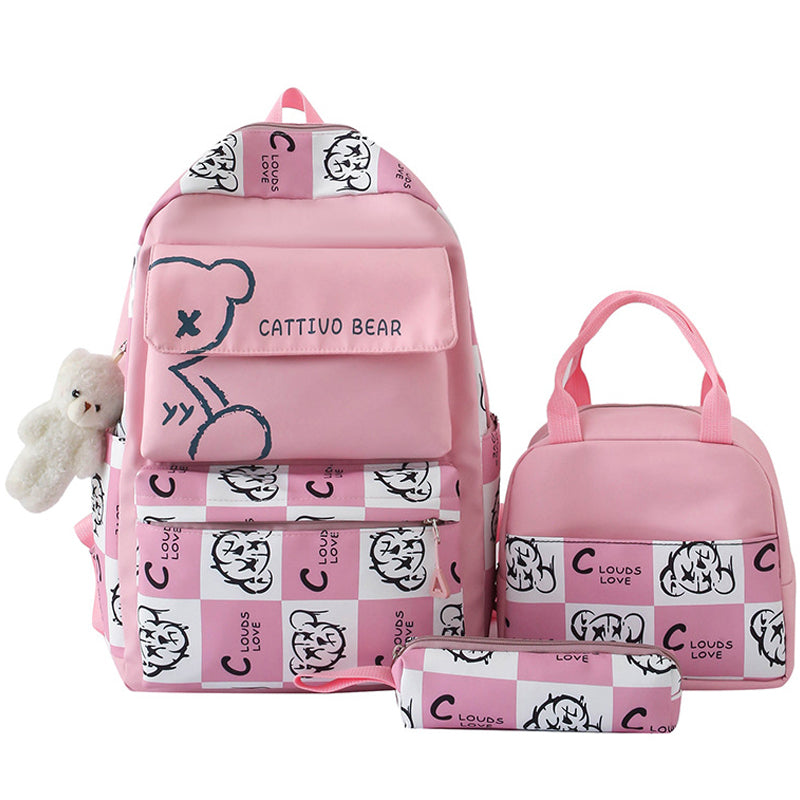 Kids Backpack With Lunch Box School Backpacks - Black Blue Pink Book Bags For Girls 3pcs Bag Set Bear Lunch Bag Stationery BookBag