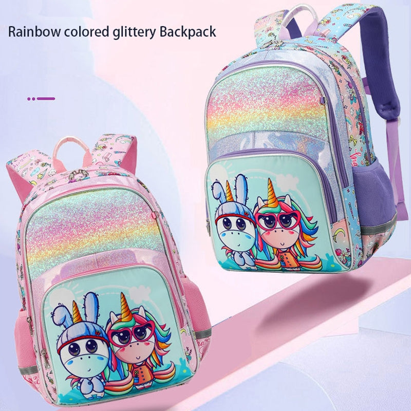 Kids Basic For Glitter Unicorn School Backpacks - Pink Blue Book Bags For Girls