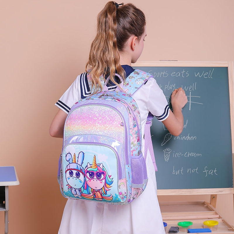 Kids Basic For Glitter Unicorn School Backpacks - Pink Blue Book Bags For Girls