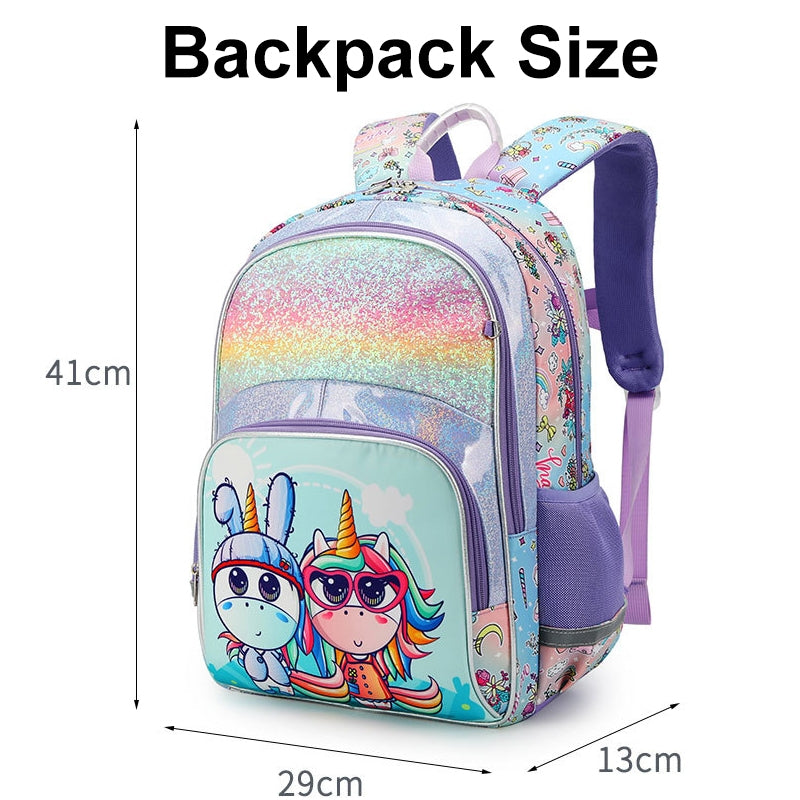 Kids Basic For Glitter Unicorn School Backpacks - Pink Blue Book Bags For Girls