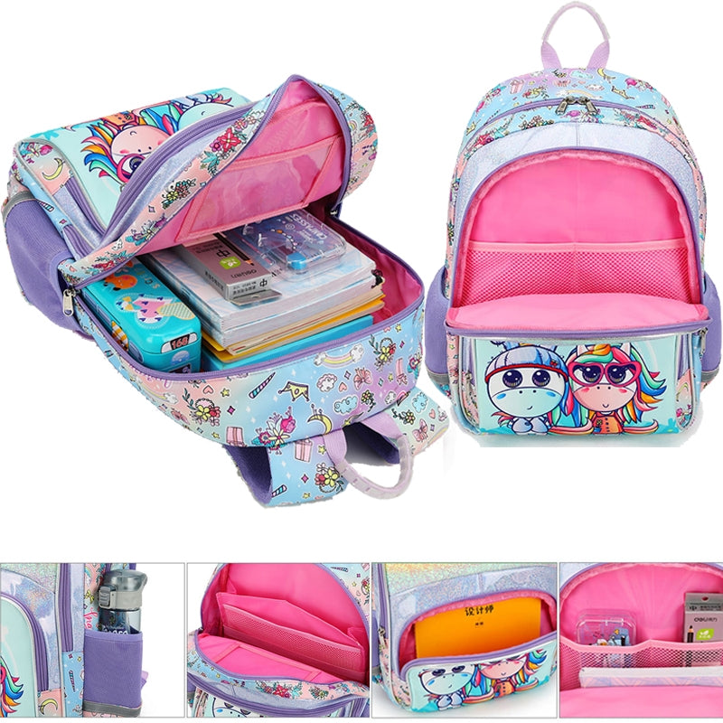 Kids Basic For Glitter Unicorn School Backpacks - Pink Blue Book Bags For Girls