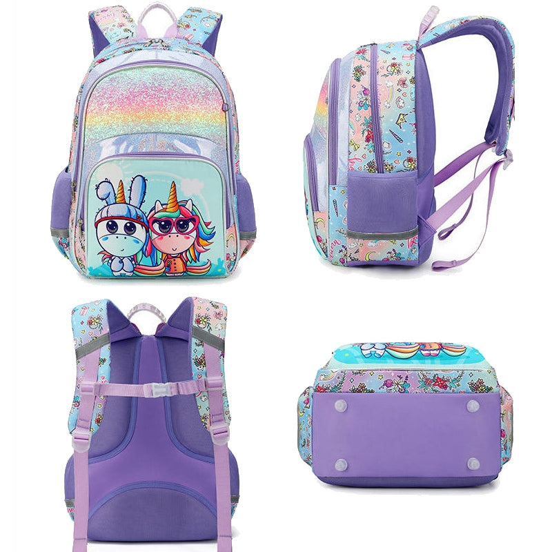 Kids Basic For Glitter Unicorn School Backpacks - Pink Blue Book Bags For Girls