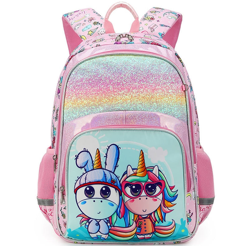 Kids Basic For Glitter Unicorn School Backpacks - Pink Blue Book Bags For Girls