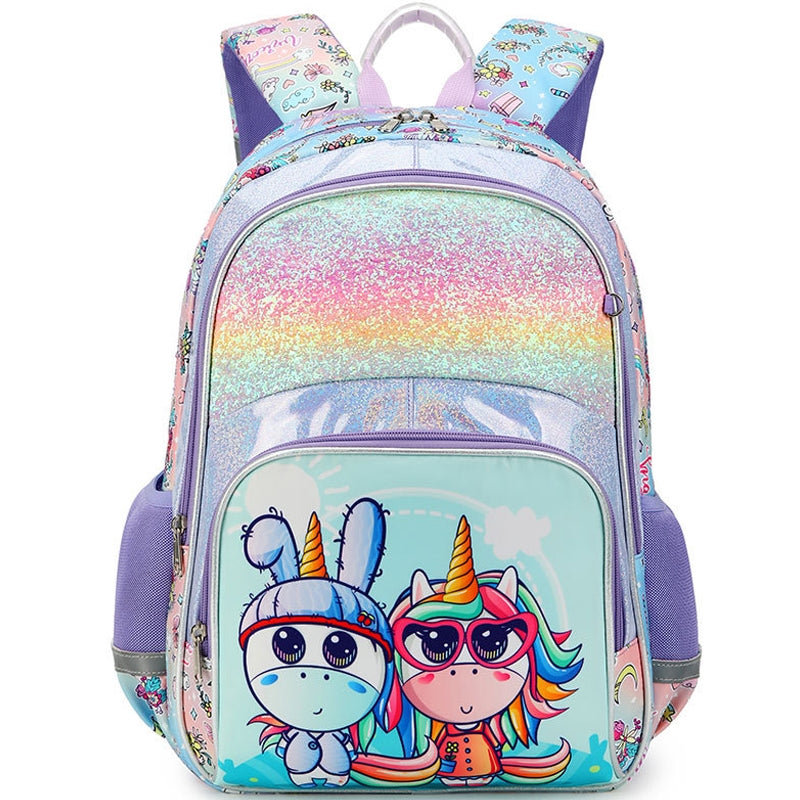 Kids Basic For Glitter Unicorn School Backpacks - Pink Blue Book Bags For Girls