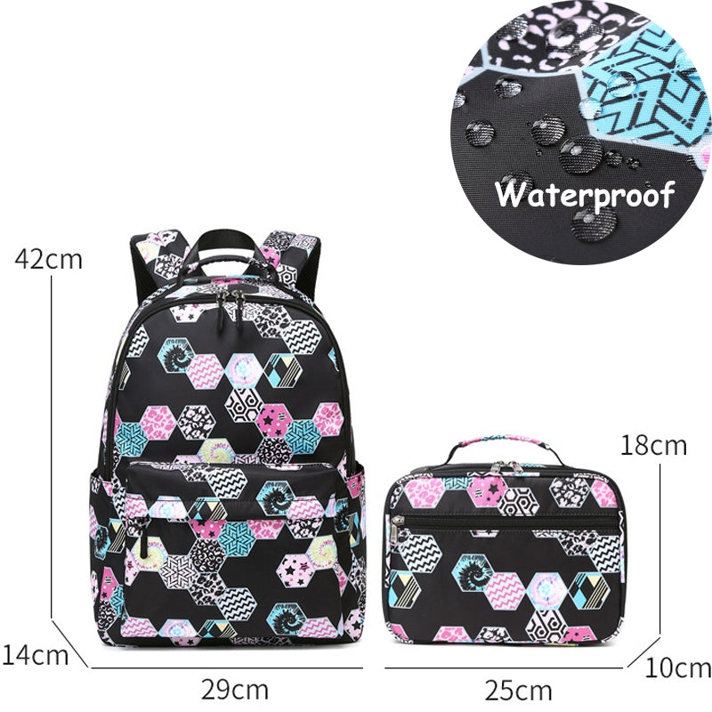 Kids Backpack With Lunch Box School Backpacks - Black Purple Pink Book Bags For Boys Girls 2pcs Backpacks Set Primary High School Book Bag Insulated Lunch Bag