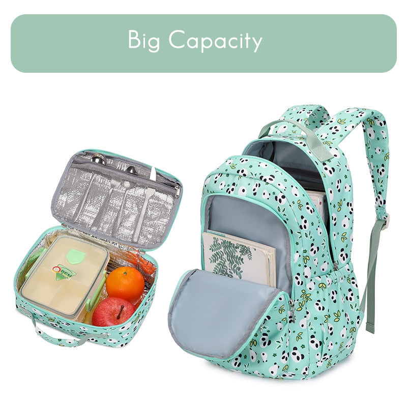 Kids Backpack With Lunch Box Panda School Backpacks Blue Purple Gree