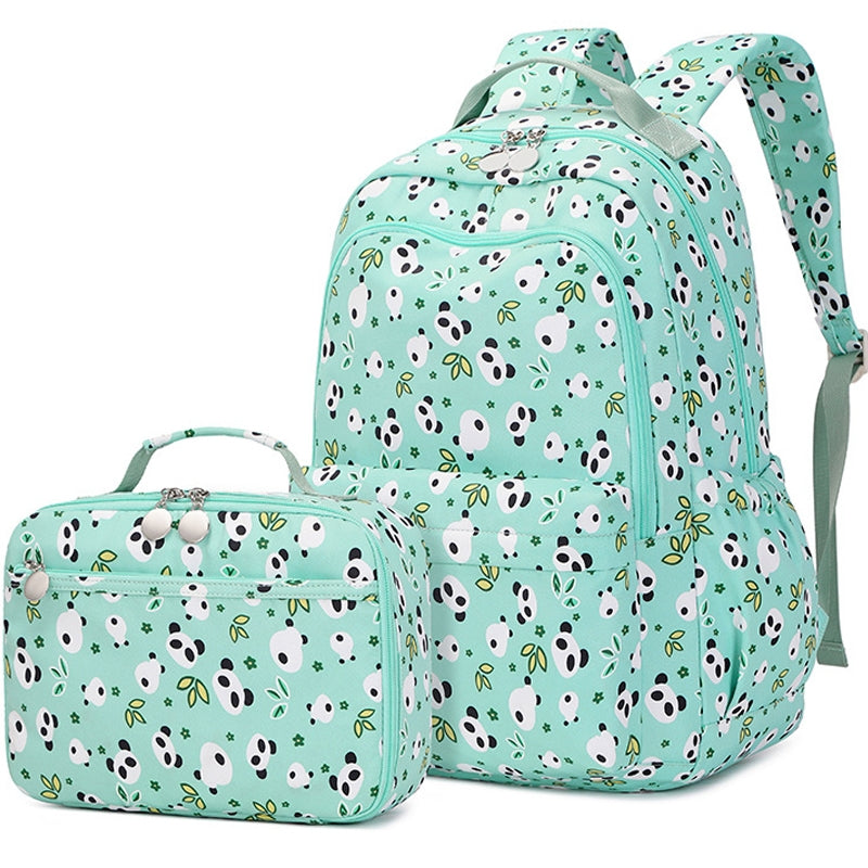 Kids Backpack With Lunch Box Panda School Backpacks - Blue Purple Green Book Bags For Boys Girls Students Outdoor Daypack With Lunchbox BookBag