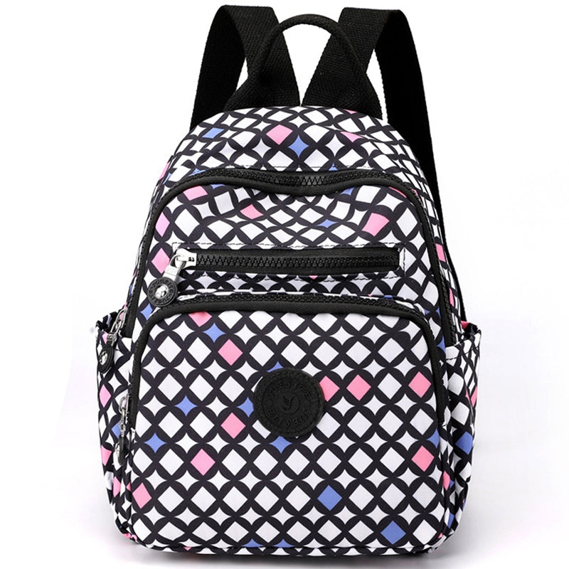 Kids Mini School Backpacks - Beige Blue Grey Book Bags For Girls Nylon Printed Small Bag