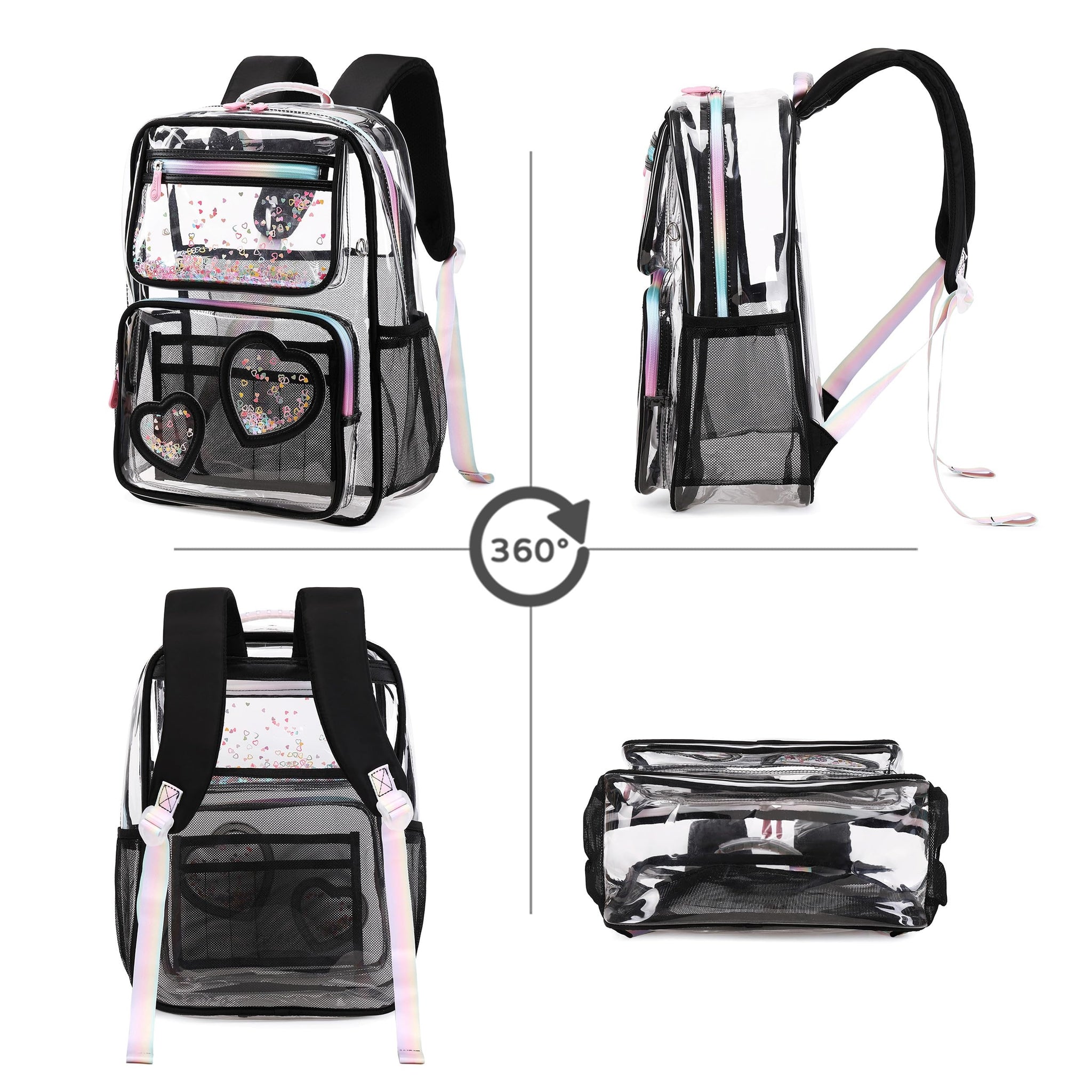 Kids Clear School Backpacks - Black Beige Pink Book Bags For Boys Girls Teens Transparent See Through Middle College Bag Large Laptop