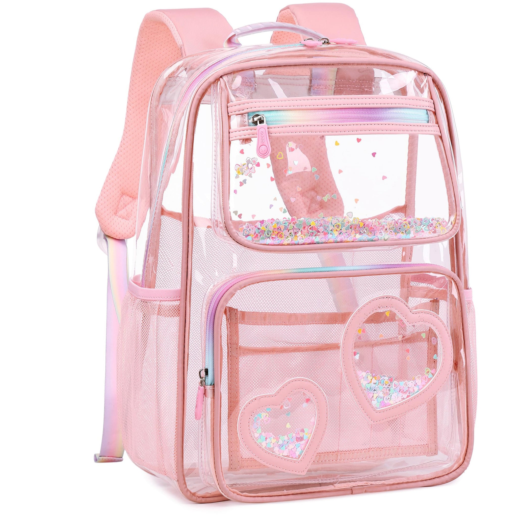 Kids Clear School Backpacks - Black Beige Pink Book Bags For Boys Girls Teens Transparent See Through Middle College Bag Large Laptop