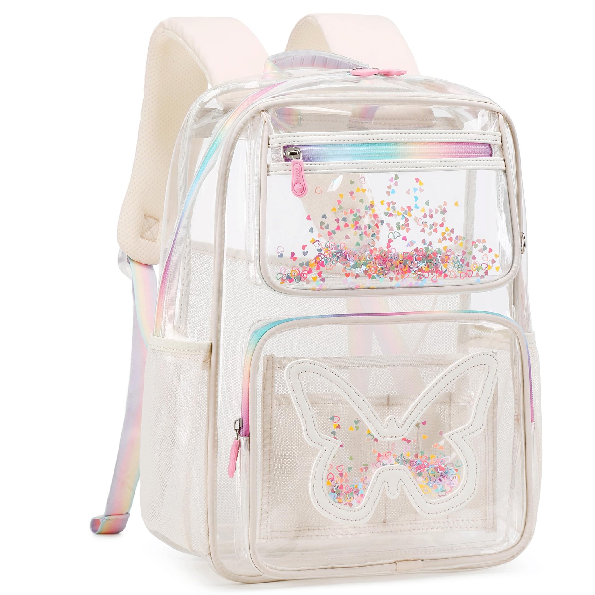 Kids Clear School Backpacks - Black Beige Pink Book Bags For Boys Girls Teens Transparent See Through Middle College Bag Large Laptop