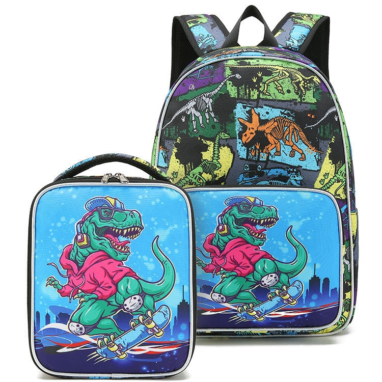 Kids Backpack With Lunch Box Dinosaur School Backpacks -Blue Green Book Bags For Boys Girls Primary School Bag