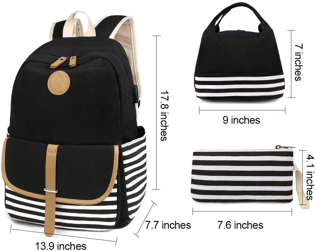 Hiqh Quality Bookbag for School Korean Style Stripe Simple Canvas Backpack Set with Crossbody Bag Pencil Case