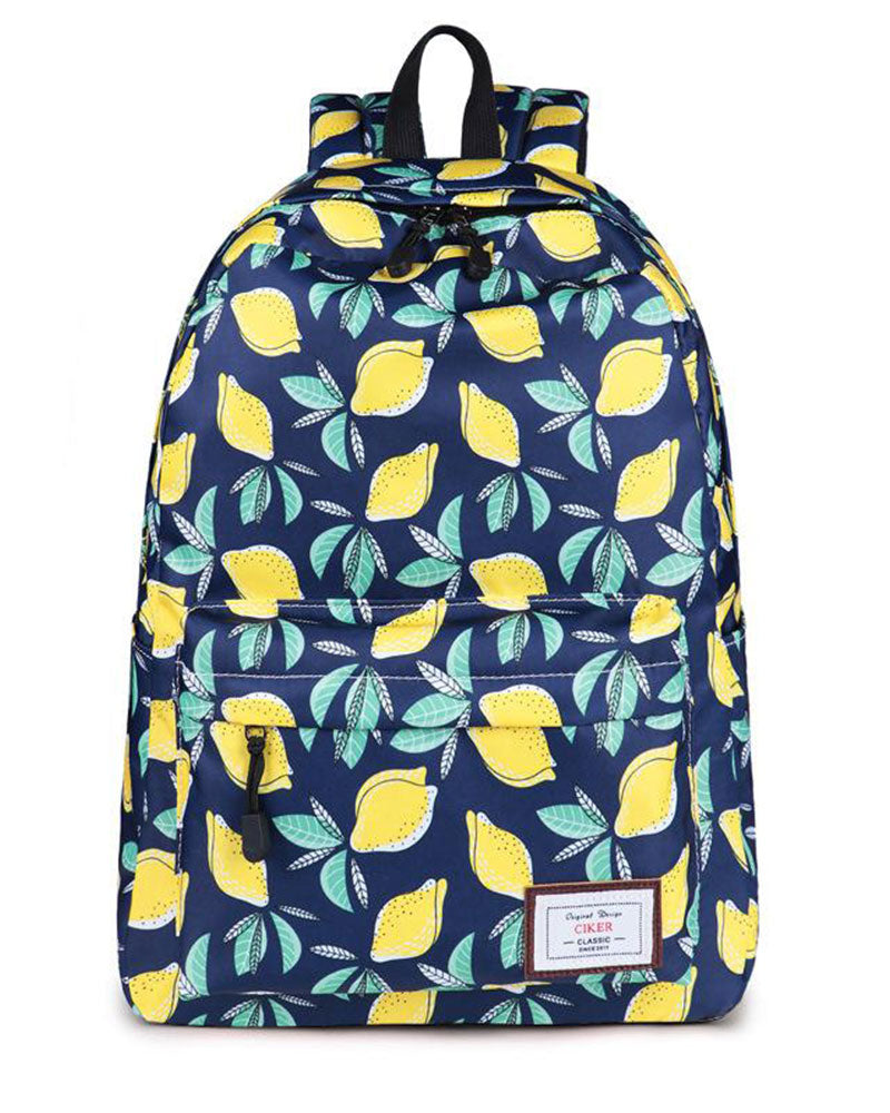 Cute Backpack for Girls Back to School Lemon Printed Water Resistant Bookbag Travel Bag