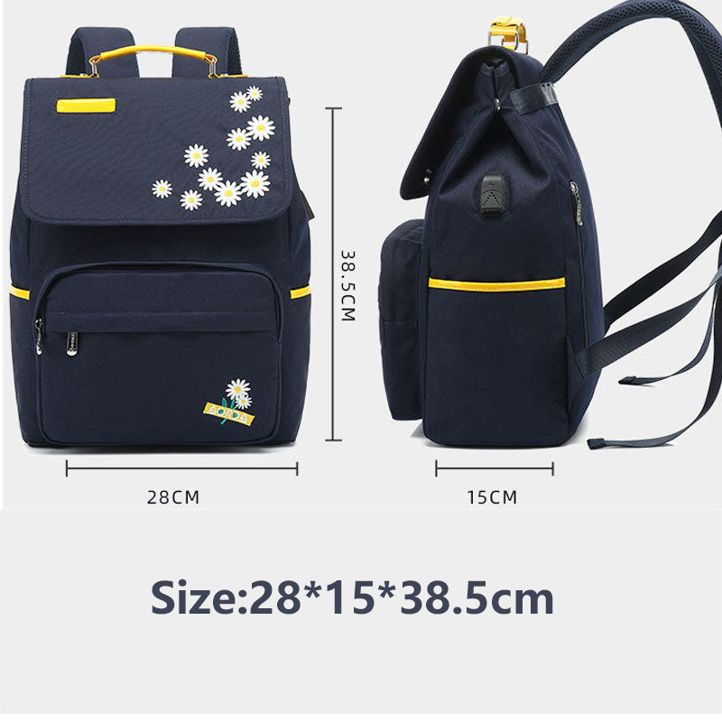 Daisy Embroidery Backpacks Girls Junior High School Student Schoolbag