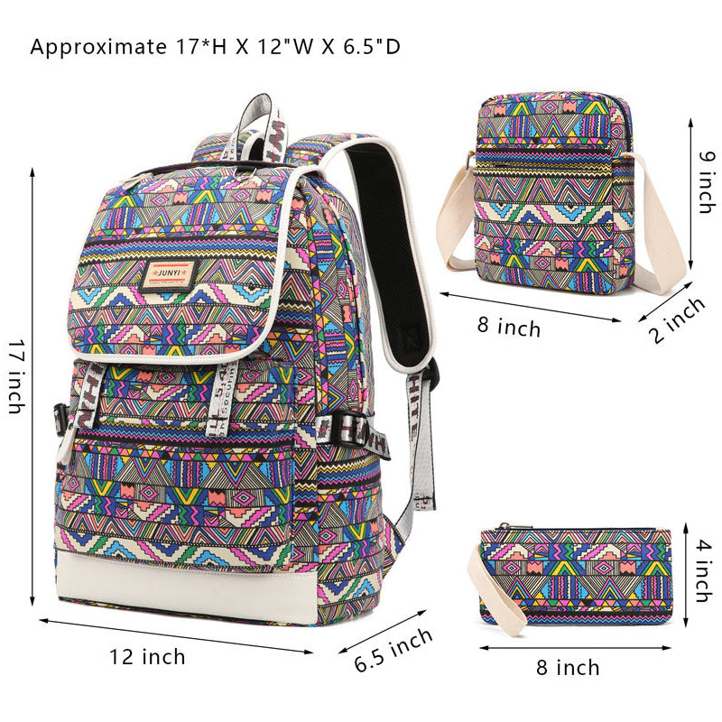 Colorful Multi-function  3 in 1 Backpack Set Waterproof Canvas Schoolbag for Teen Girls