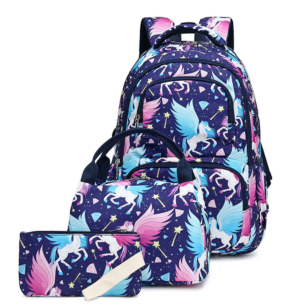 Girls' Unicorn Backpack Set for Primary /Middle School Girls Bookbag with Lunch Bag Pencil Case