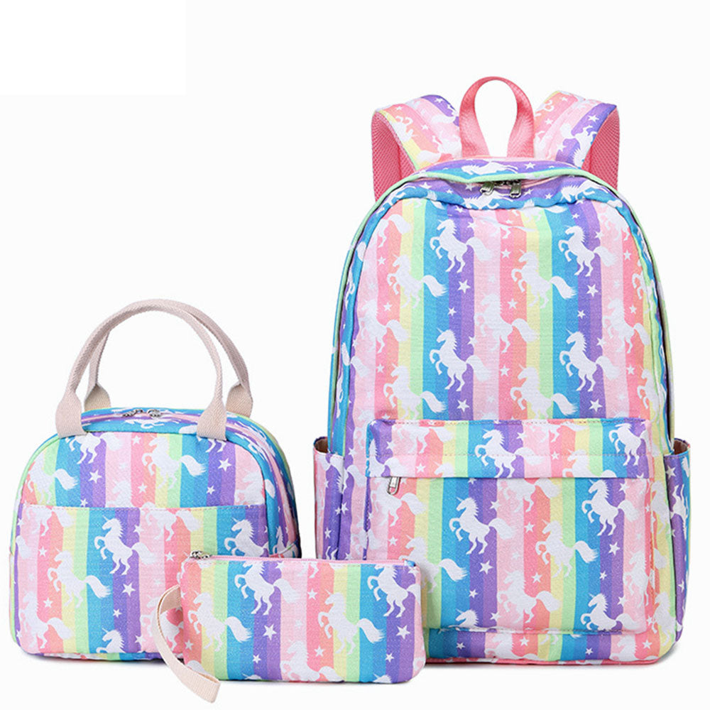 Girls' Unicorn Backpack Set for Primary /Middle School Girls Bookbag with Lunch Bag Pencil Case