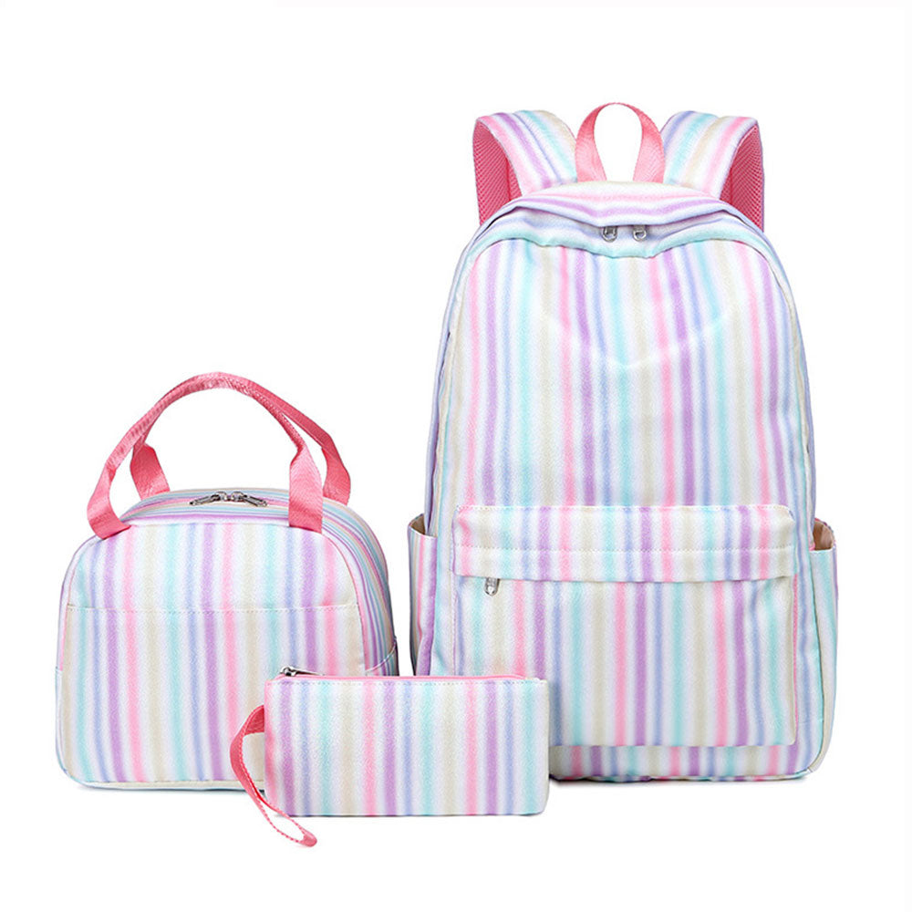 Large Capacity Rainbow School Backpack for Girls Chic 3 Pieces Waterproof Bookbag with Lunch Box Top Level