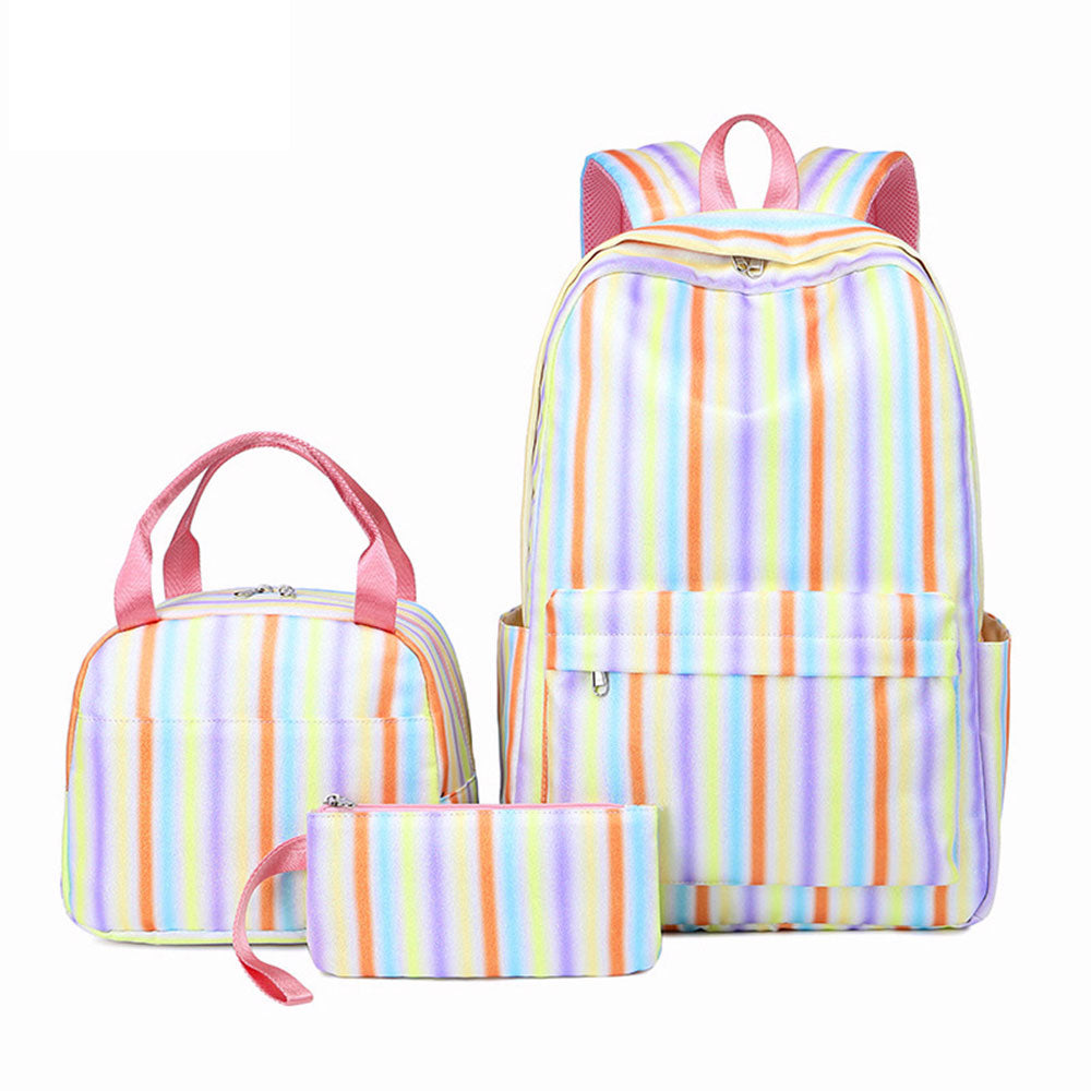 Large Capacity Rainbow School Backpack for Girls Chic 3 Pieces Waterproof Bookbag with Lunch Box Top Level