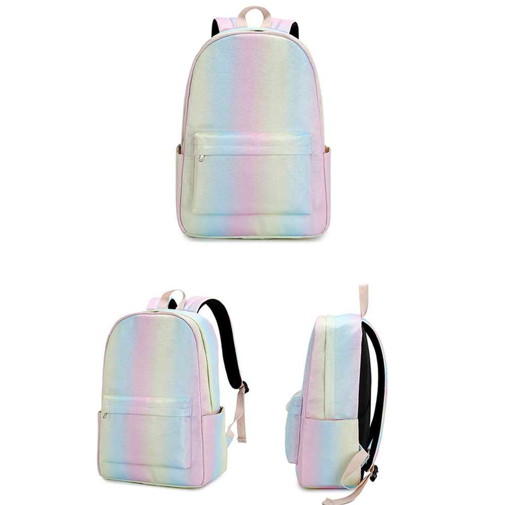 Large Capacity Rainbow School Backpack for Girls Chic 3 Pieces Waterproof Bookbag with Lunch Box Top Level