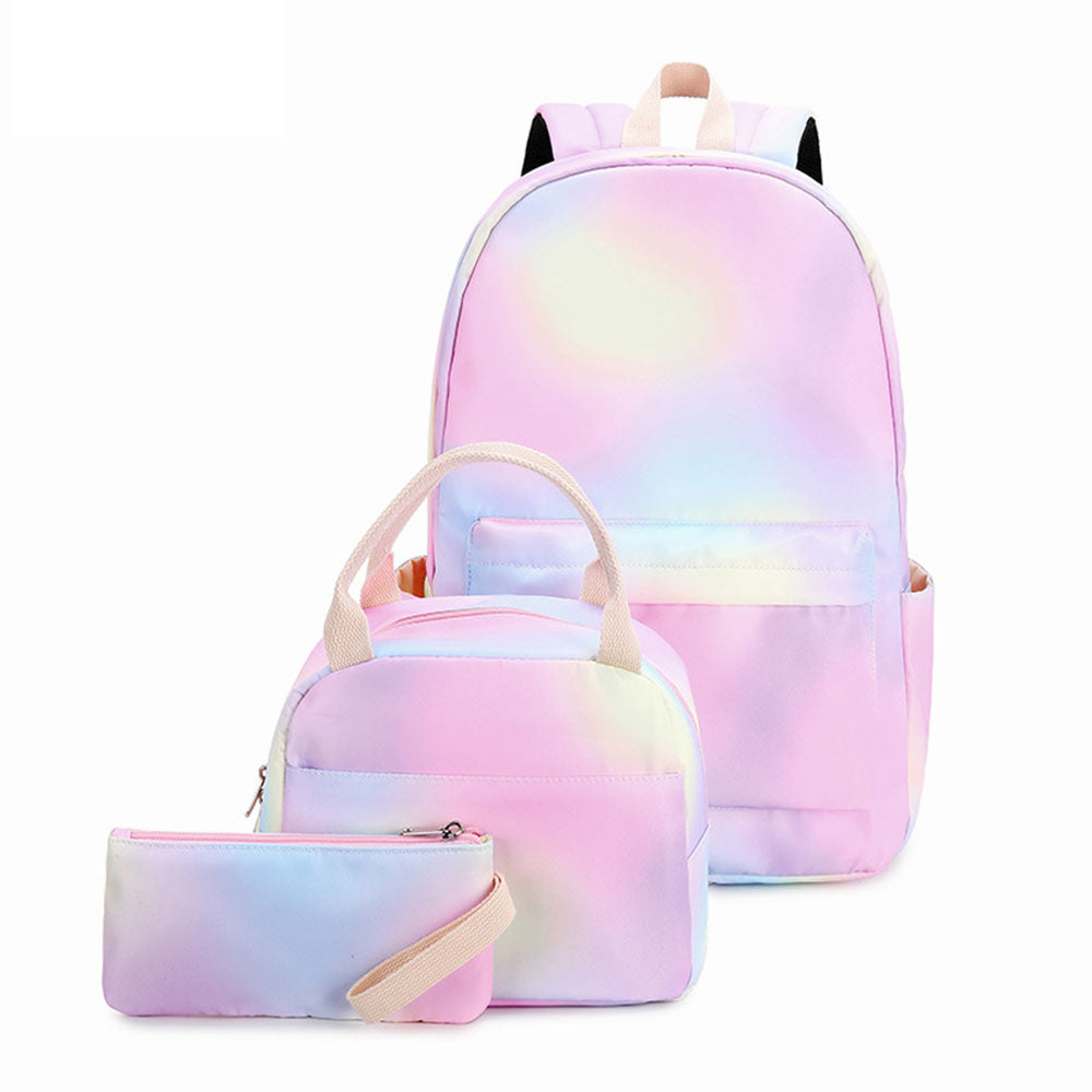 Large Capacity Rainbow School Backpack for Girls Chic 3 Pieces Waterproof Bookbag with Lunch Box Top Level