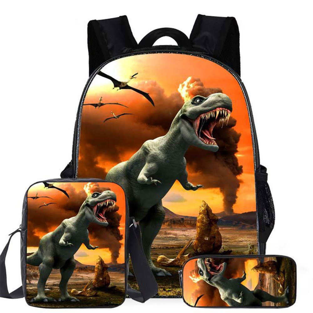 Cool Dinosaur Backpack Set for Elementary School Kids Chic Boys Durable Bookbag Shoulder Bag