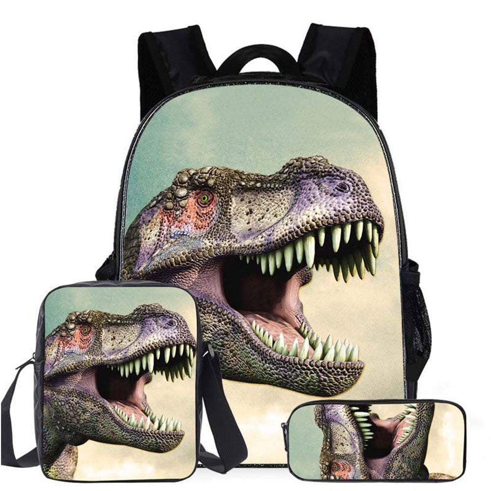 Cool Dinosaur Backpack Set for Elementary School Kids Chic Boys Durable Bookbag Shoulder Bag