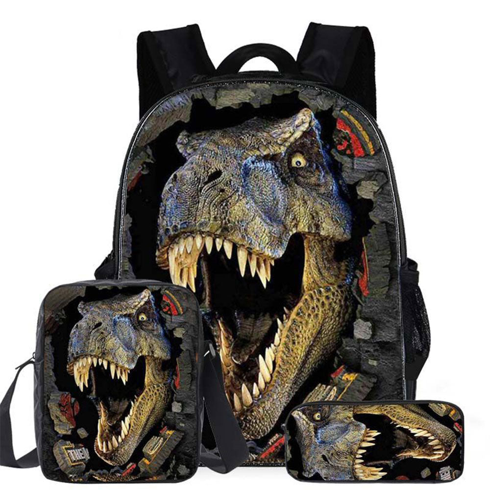 Cool Dinosaur Backpack Set for Elementary School Kids Chic Boys Durable Bookbag Shoulder Bag