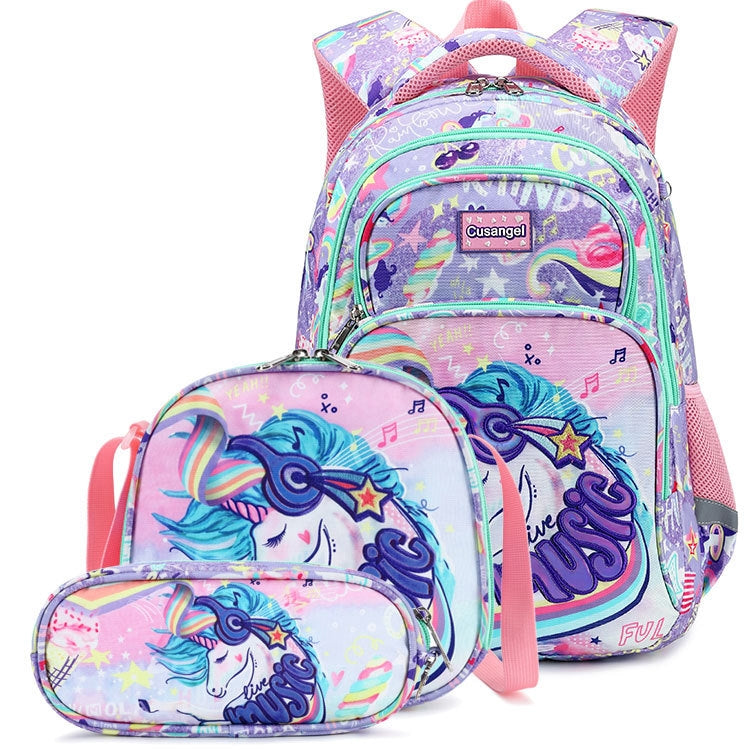 Unique Unicorn & Dinosaur Backpack for Primary School Boys Girls Cute Durable Oxford Bookbag with Shoulder Bag Pencil Case