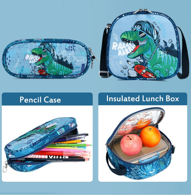 Unique Unicorn & Dinosaur Backpack for Primary School Boys Girls Cute Durable Oxford Bookbag with Shoulder Bag Pencil Case